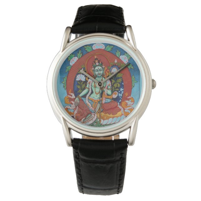 Grön Tara Gudinnan för Medkänsla Buddhistisk Armbandsur (Framsida)