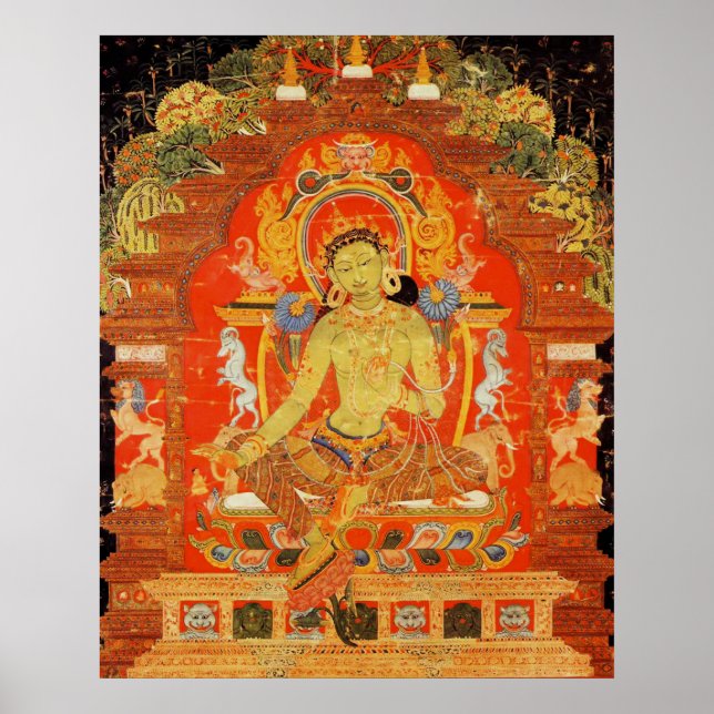 Grön Tara Tibetansk Gudinna Poster (Framsidan)