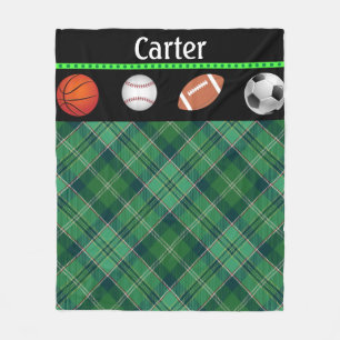 Grön Tartan Basketboll Baseboll Fotboll Fleecefilt