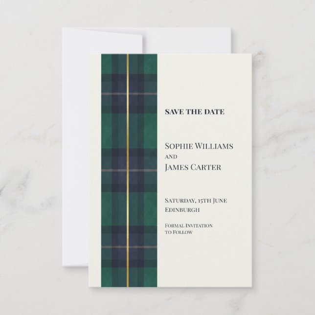 Grön Tartan Bröllop Spara Datum Datumet (Framsida)