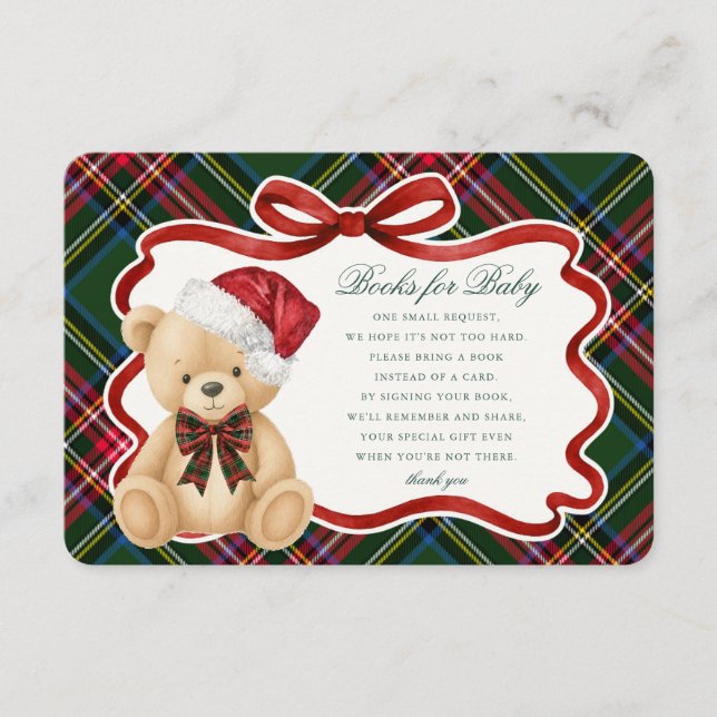 Grön Tartan Julbjörn Böcker för Baby Kort (Framsida)