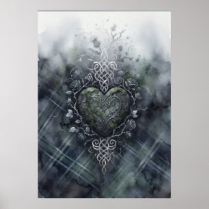 Grön Tartan Keltisk Knut Hjärtat Skotsk Affisch