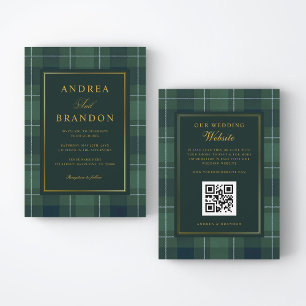 Grön Tartan Polo Randig Vintage QR-kod Bröllop Inbjudningar