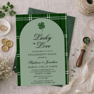 Grön Tartan Rutig Lucky in Love Förlovningsfest Inbjudningar