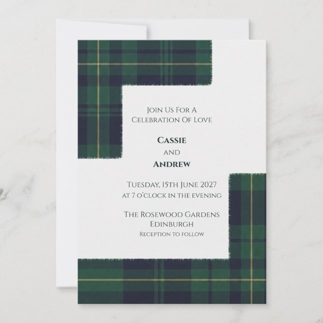 Grön Tartan Skotsk Bröllopsinbjudan Inbjudningar (Framsida)