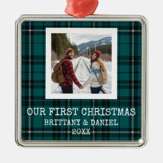 Grön Tartan Vår Första Jul Julgransprydnad Metall