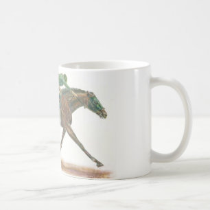 Grön tävlinghäst och jockey kaffemugg