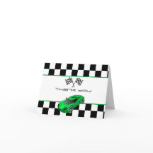 Grön tävlingsbil | Födelsedagsfest tackkort