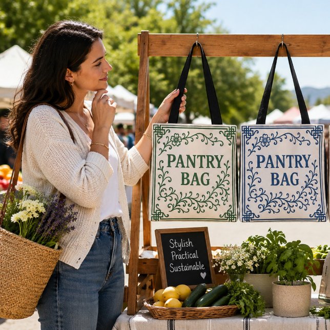 "GRÖN TE" FÖRRÅDSPÅSE - CHINOISERIE-TOTEPÅSE TYGKASSE (Our Totes: "GREEN TEA" (l); "BLUEBERRY" (r); 2 sizes)
