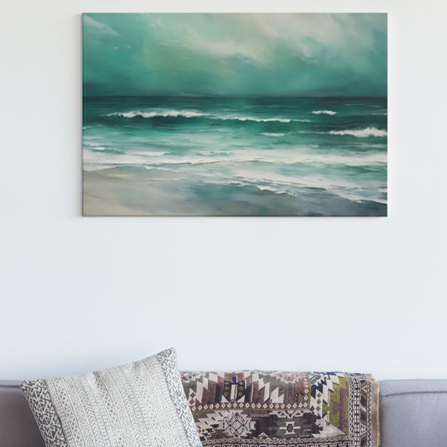Grön Teal Modern Strand Havsmålning Canvastryck (Skapare uppladdad)