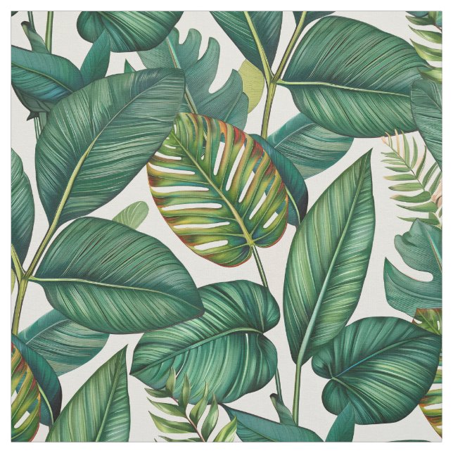 Grön & Teal Palm Monstera Tropiska Blad Mönster Tyg (Provkarta)