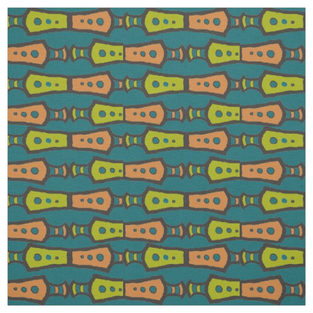 Grön Teal Tan Svart Abstrakt Tribal Design Tyg (Provkarta)