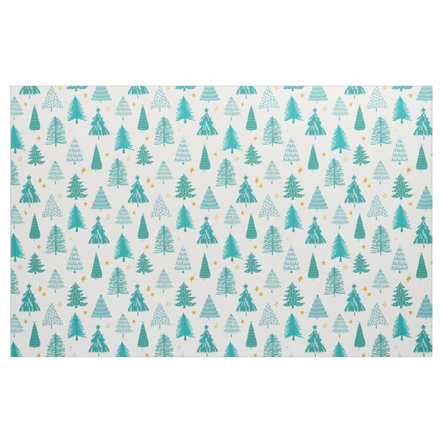 Grön Teal Vinter Skog Julgran Tyg (Fat Quarter)