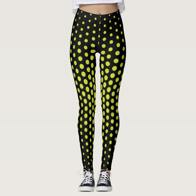 Grön Techno Prick Svart Bakgrund Leggings (Framsida)