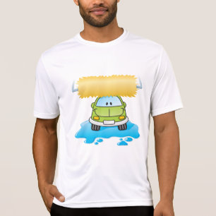 Grön Tecknad Bil Tvätt Glad Liten Bil T Shirt