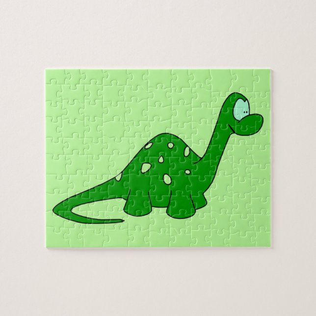Grön Tecknad Dinosaurie Pussel (Horisontell)