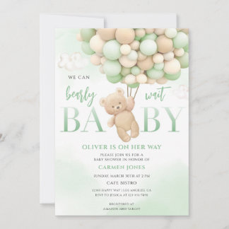 Grön Teddybjörn Baby Shower-fest Inbjudningar