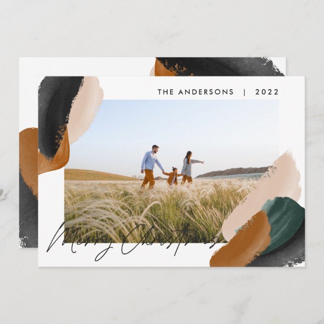 Grön terrakotta modern minimalist vattenfärg foto julkort (Fram/baksida)