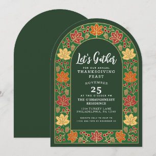 Grön Thanksgiving Middag Ekollon Höst Löv Båge Inbjudningar