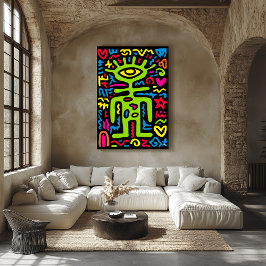 Grön Third Eye Alien – Funky Neon Pop Art Vägg Poster