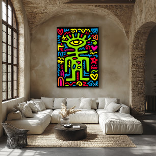 Grön Third Eye Alien – Funky Neon Pop Art Vägg Poster