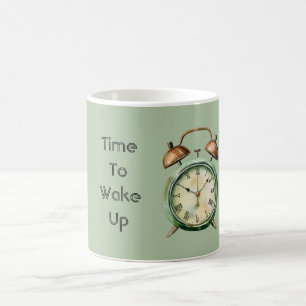 Grön tid att vakna väckarklocka kaffemugg
