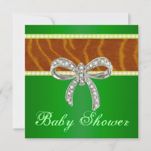 Grön Tiger Diamantbåge Baby Shower Inbjudan (Framsida)