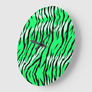 Grön Tiger Djurhudsmönsterdesign Stor Klocka