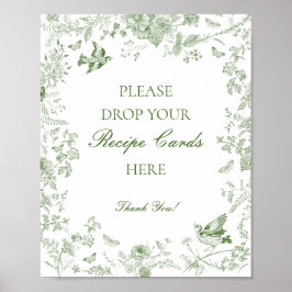Grön Toile De Jouy Blommig Dela ett Recept Bröllop Poster