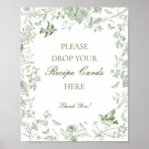 Grön Toile De Jouy Blommig Dela ett Recept Bröllop Poster