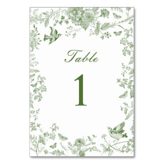 Grön Toile De Jouy Vintage Blommig Baby Shower Bordsnummer