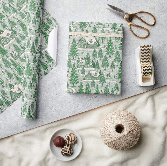 Grön Toile Julgransscen Presentpapper (Hantverk)