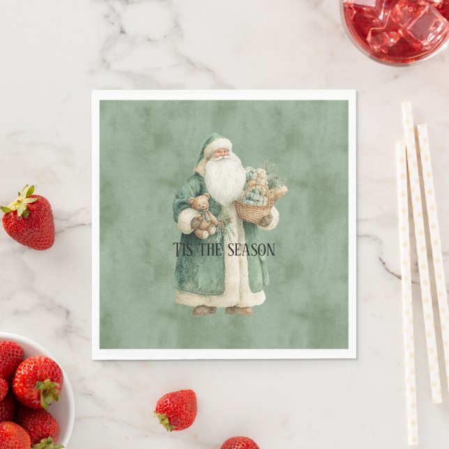 Grön tomte julleksaker pappersservett (Insitu)