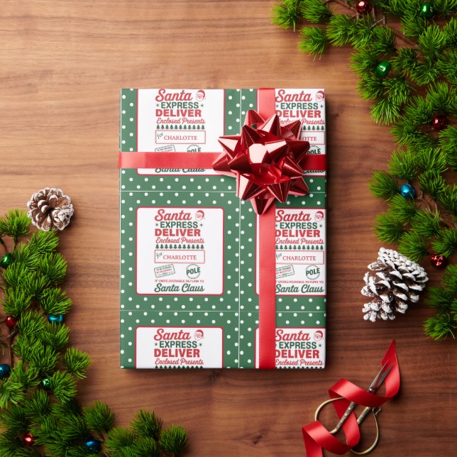 Grön tomteexpress leverans jul prickig presentpapper (Julgåva)