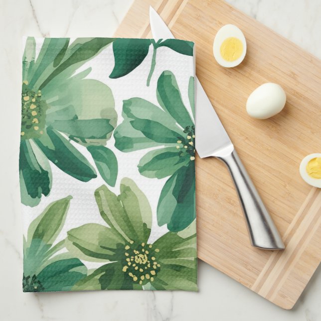 Grön Trädgård Blommig Botanisk Akvarellmålning Kökshandduk (Vikt i Fjärdedel)