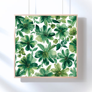 Grön Trädgård Blommig Botanisk Akvarellmålning Poster