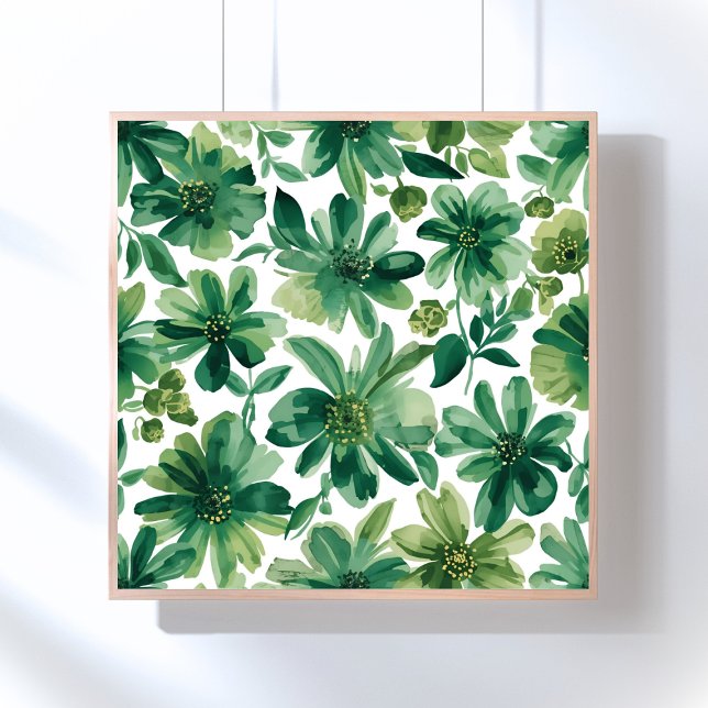 Grön Trädgård Blommig Botanisk Akvarellmålning Poster (Skapare uppladdad)