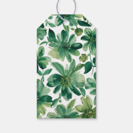 Grön Trädgård Blommig Botanisk Akvarellmålning Presentetikett