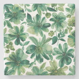 Grön Trädgård Blommig Botanisk Akvarellmålning Stenunderlägg