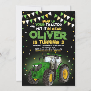 Grön traktor 5-års födelsedagsfest inbjudningar