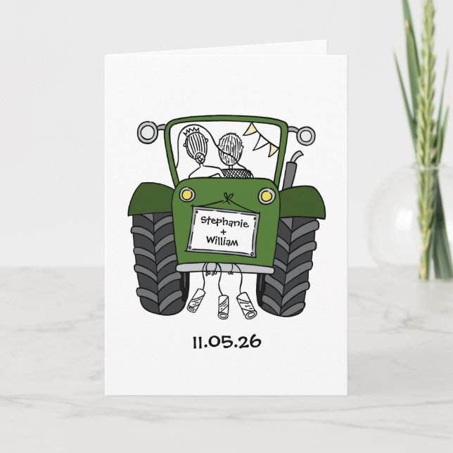 Grön traktor countrybröllop kort (Framsida)