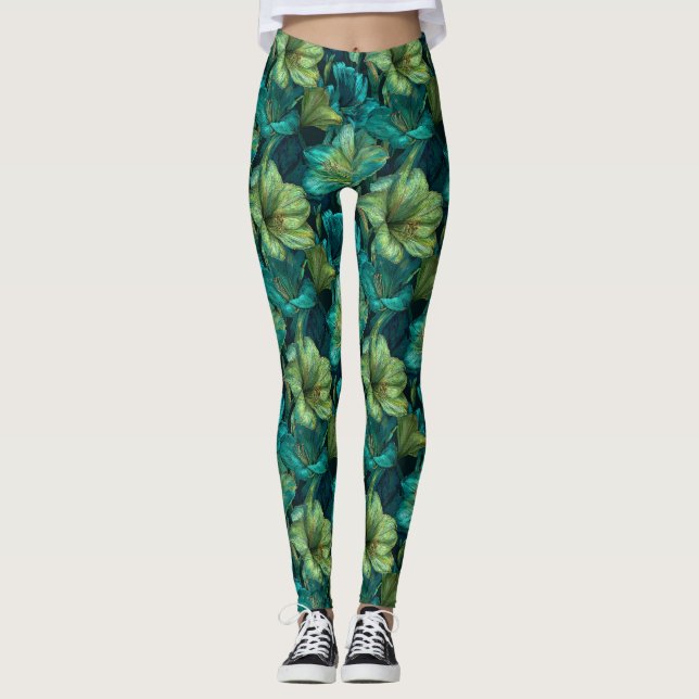 Grön Tränings- Amaryllis Estetisk Morsdagspresent Leggings (Framsida)