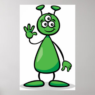 Grön treögd utomjordisk seriefigur från Mars Poster