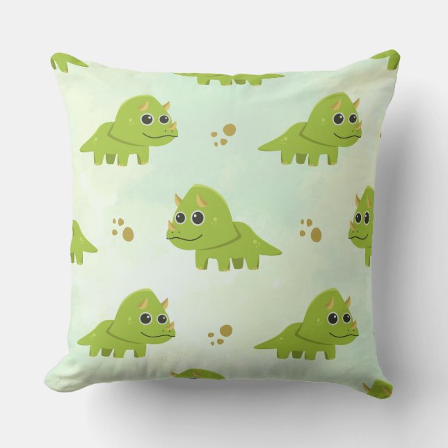 Grön Triceratops Baby Pojke Nurseriesprydnadskudde Kudde (Framsida)
