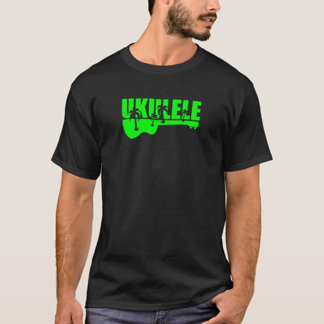 grön tropisk hawaiansk ukeukuleledesign t-shirt (Framsida)