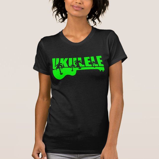 grön tropisk hawaiansk ukeukuleledesign tee shirt (Framsida)