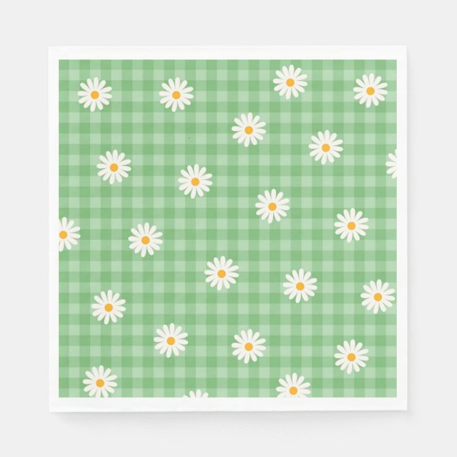 Grön tusenlapp prickrutig randig blommönster pappersservett (Framsidan)