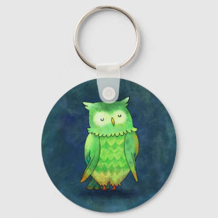Grön uggla Keychain Nyckelring
