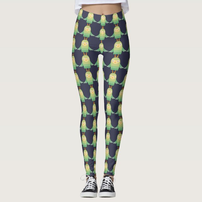 Grön ugglatecknad leggings (Framsida)