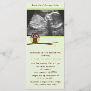 Grön Uggle Sonogram Baby Shower Inbjudningar